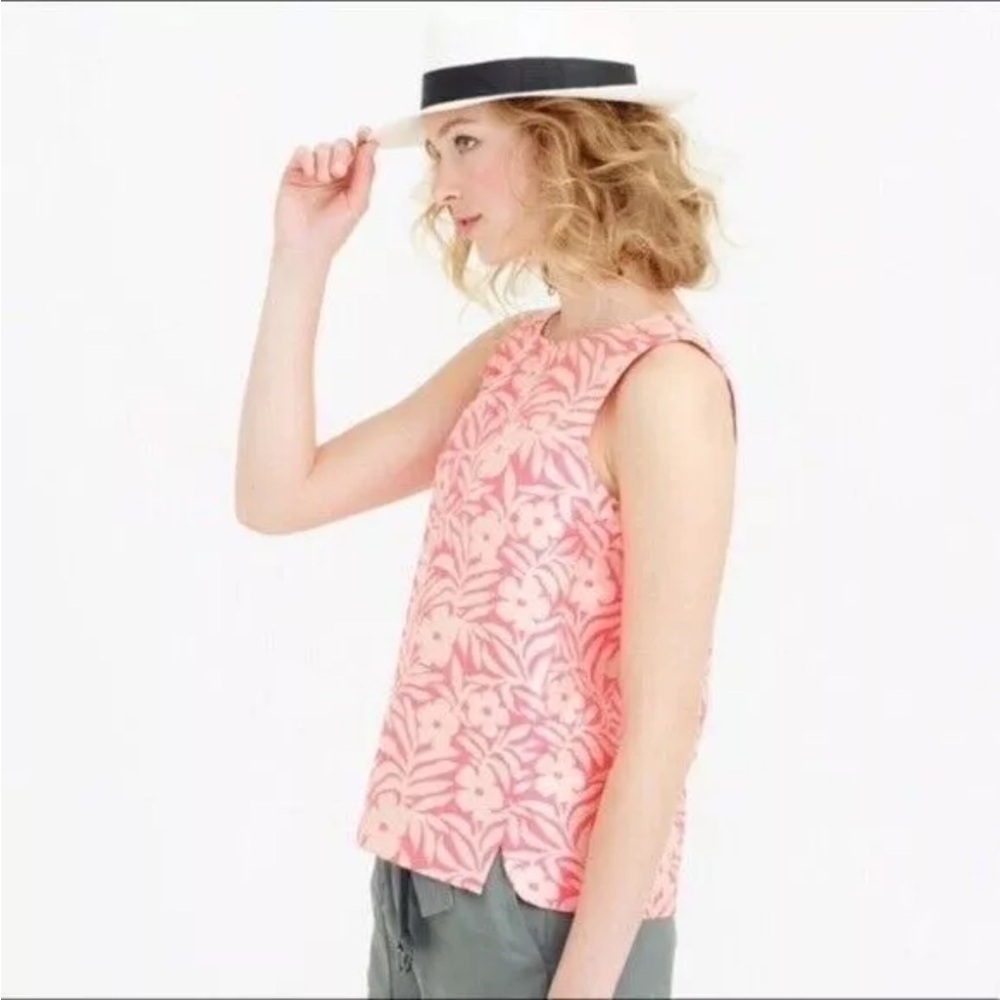 J. Crew Pink Plumeria Floral Jacquard Sleeveless Textured Top Size 4 - Picture 9 of 9
